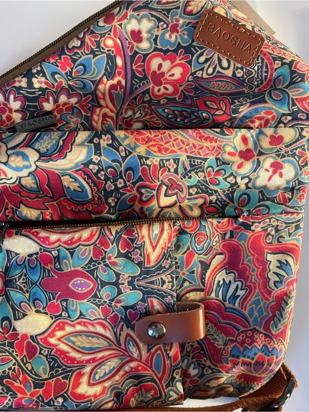 Multicolor Floral Crossbody Sling Bag with Adjustable Tan Strap